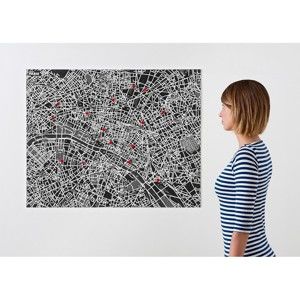 Černá nástěnná mapa Palomar Pin Paříž