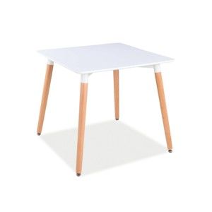 Bílý jídelní stůl s nohama z kaučukového dřeva Signal Nolan, 80 x 80 cm