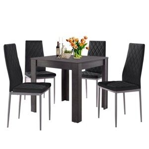 Set jídelního stolu v betonovém dekoru a 4 černých jídelních židlí Støraa Lori and Barak, 80 x 80 cm