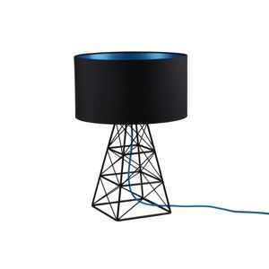 Černá stolní lampa s modrým kabelem Filament Style Pylon