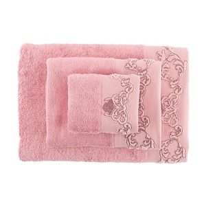 Sada 3 růžových ručníků z bambusového vlákna Tomurcuk