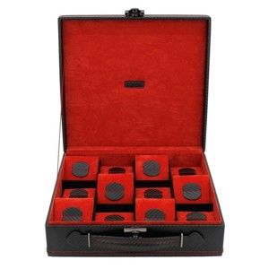Černo-červený box na 12 hodinek Friedrich Lederwaren Carbon