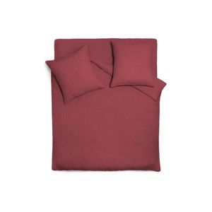 Vínově červený lněný přehoz na postel s 2 čtvercovými povlaky na polštáře Maison Carezza Lilly, 220 x 240 cm
