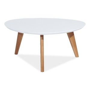 Bílý odkládací stolek s nohama z dubového dřeva Signal Milan, 80 x 80 cm