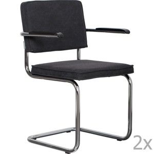 Sada 2 antracitově šedých židlí s područkami Zuiver Ridge Rib