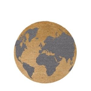 Šedá kulatá rohožka z přírodního kokosového vlákna Artsy Doormats Globe, ⌀ 70 cm