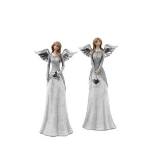 Sada 2 dekorativních andělů s šedým kabátkem Ego Dekor Selma, výška 25,5 cm