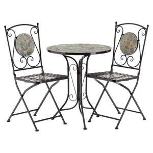 Set 2 šedých zahradních židlí s mozaikou a stolku Premier Housewares Amalfi