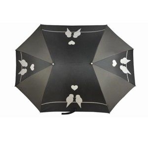 Černý deštník pro dvě osoby Esschert Design Love Birds, ⌀ 128 cm