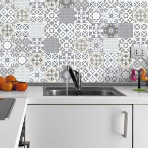 Sada 60 nástěnných samolepek Ambiance Wall Decal Tiles Artistic Shade of Grey, 20 x 20 cm
