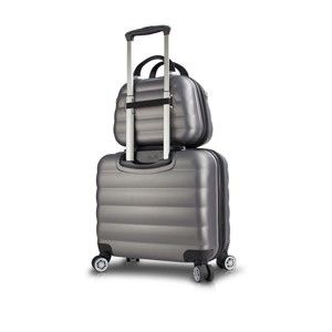Sada šedého cestovního kufru na kolečkách s USB portem a příručního kufříku My Valice RESSNO MU & Pilot