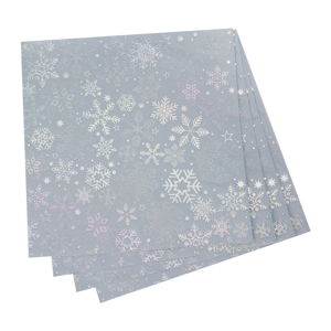 Sada 16 vánočních papírových ubrousků Neviti Iridescent Snowflake, 16,5 x 16,5 cm