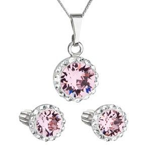 Set 2 stříbrných náušnic a náhrdelníku se Swarovski krystaly v růžové barvě Je Veux Meliro