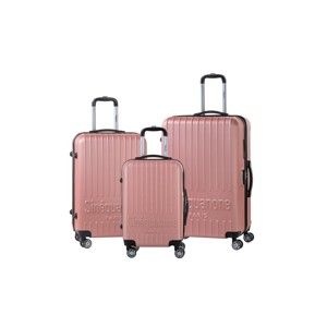 Sada 3 světle růžových cestovních kufrů na kolečkách se kódovým zámkem SINEQUANONE