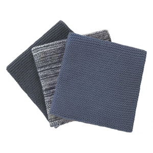 Sada 3 modrých pletených bavlněných utěrek na nádobí Blomus, 25 x 25 cm