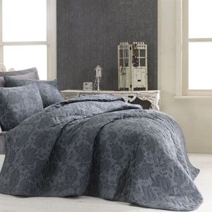 Set přehozu přes postel a povlaku na polštář s příměsí bavlny Eponj Home Jamie Anthracite, 160 x 220 cm