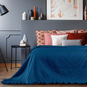 Modrý přehoz přes postel AmeliaHome Tilia, 260 x 240 cm