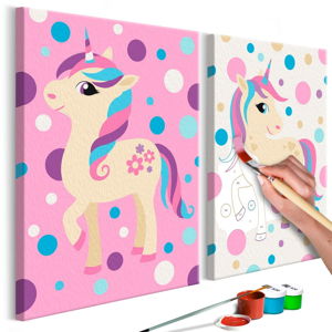 DIY set na tvorbu vlastního dvoudílného obrazu na plátně Artgeist Unicorns, 33 x 23 cm
