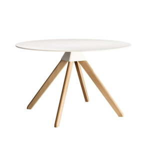 Bílý jídelní stůl s podnožím z bukového dřeva Cuckoo, ø 75 cm