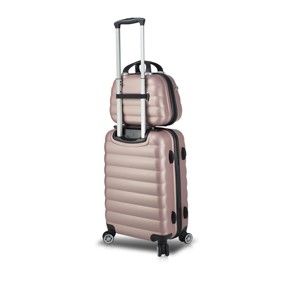 Sada růžového cestovního kufru na kolečkách s USB portem a příručního kufříku My Valice RESSNO MU & Cabin