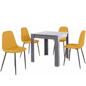 Set šedého jídelního stolu a 4 oranžových jídelních židlí Støraa Lori Lamar Duro