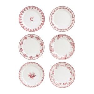 Sada 6 červenobílý dezertních talířů Comptoir de Famille Faustine, 20 cm