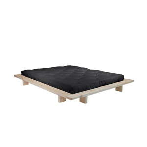 Dvoulůžková postel z borovicového dřeva s matrací Karup Design Japan Double Latex Raw/Black, 160 x 200 cm