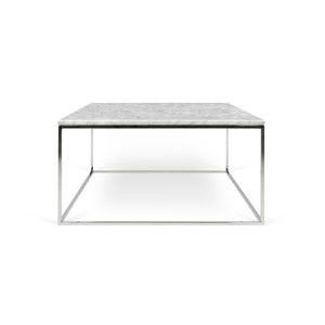 Bílý mramorový konferenční stolek s chromovými nohami TemaHome Gleam, délka 75 cm