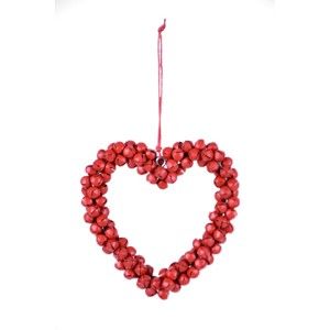 Červené závěsné dekorativní srdce z kovových rolniček Ego Dekor Bells, výška 10,5 cm