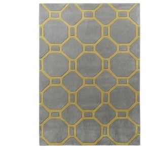 Šedožlutý ručně tuftovaný koberec Think Rugs Hong Kong Tile Grey & Yellow, 90 x 150 cm