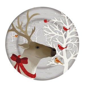 Skleněný talíř s vánočním motivem PPD Xmas Plate Deer Friends Duro, ⌀ 32 cm