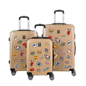 Sada 3 cestovních kufrů ve zlaté barvě se sadou nálepek Berenice Stickers