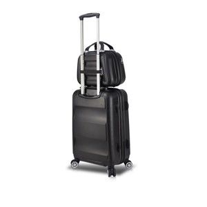 Sada černého cestovního kufru na kolečkách s USB portem a příručního kufříku My Valice LASSO MU & Medium