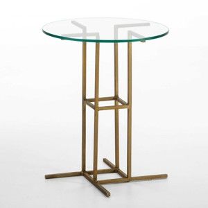 Odkládací stolek se skleněnou deskou a podnoží ve zlaté barvě Thai Natura, ∅ 45 cm