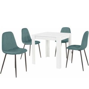 Set bílého jídelního stolu a 4 modrých jídelních židlí Støraa Lori Lamar Duro