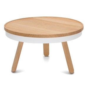Přírodno-bílý  odkládací stolek z dubového dřeva s úložným prostorem Woodendot Batea M