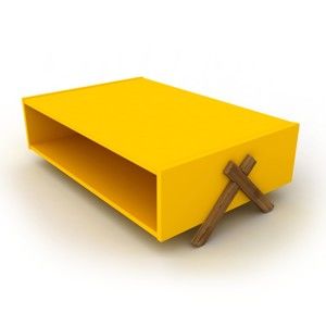 Žlutý konferenční stolek s detaily v dekoru ořechového dřeva Rafevi Kipp