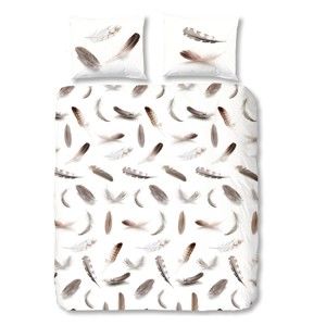 Bílé flanelové povlečení na dvoulůžko Muller Textiels Feathers, 200 x 200 cm