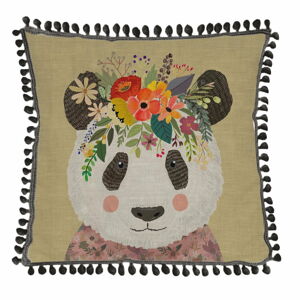 Polštář s příměsí lnu Little Nice Things Floral Panda, 45 x 45 cm