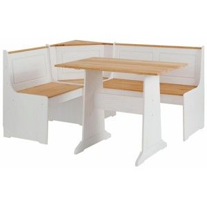 Set bílé rohové lavice a jídelního stolu z masivního borovicového dřeva Støraa Samantha