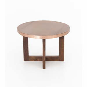 Konferenční stolek z akáciového dřeva s měděnou deskou India, 50 cm
