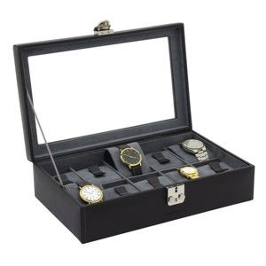 Černý kožený kožený box na 10 hodinek Friedrich Lederwaren Infinity