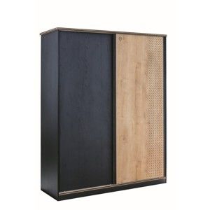 Černá šatní skříň s dveřmi v přírodní barvě Black Sliding Wardrobe