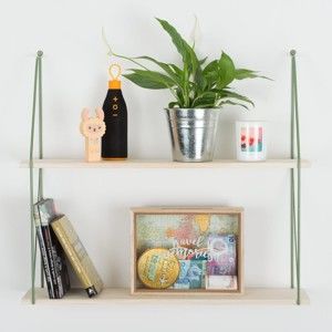 Dřevěná nástěnná polička se zelenými detaily Le Studio Chelsea Shelf