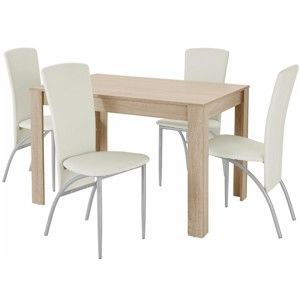 Set jídelního stolu a 4 béžových jídelních židlí Støraa Lori Nevada Oak Light Grey