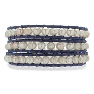 Tmavě modrý kožený náramek s perlami Nova Pearls Copenhagen Néreus