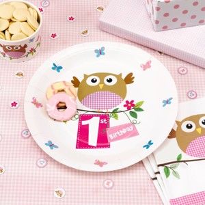 Sada 8 papírových talířů Neviti Little Owls 1st Birthday