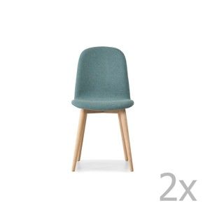 Sada 2 světle modrých jídelních židlí s nohami z masivního dubového dřeva WOOD AND VISION Basic