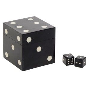 Sada 5 hracích kostek s černou dekorativní krabičkou z březového dřeva InArt