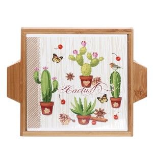 Servírovací tác z keramiky a dřeva Kasanova Cactus, 22 x 19 cm